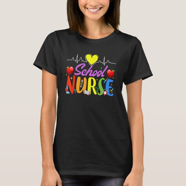 T-shirt Heart Apple School Nurse For Woman Nursing Teacher (Devant)