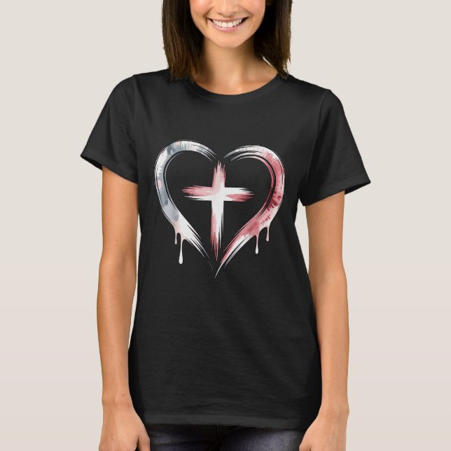 T-shirt Heart Cross Christian Faith Love  (Devant)