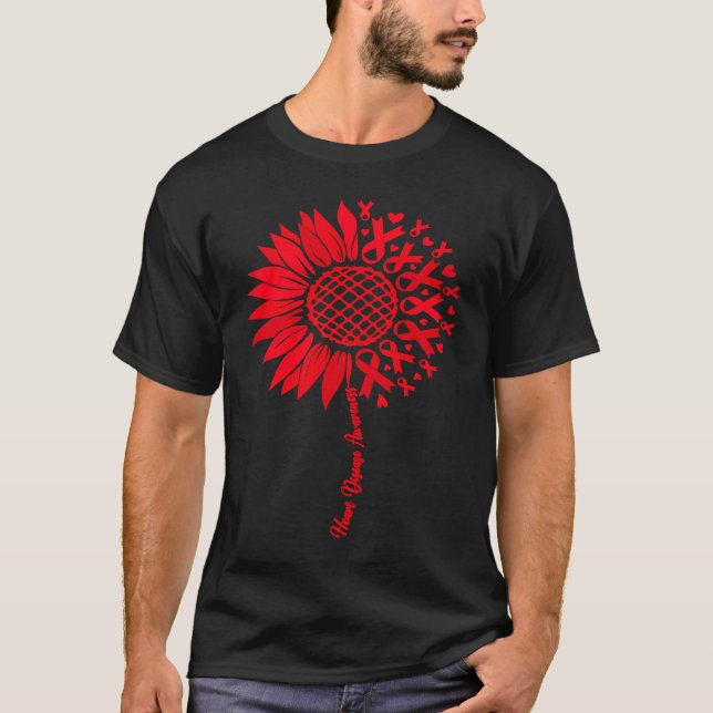 T-shirt Heart Disease Awareness Month Sunflower For Women  (Devant)