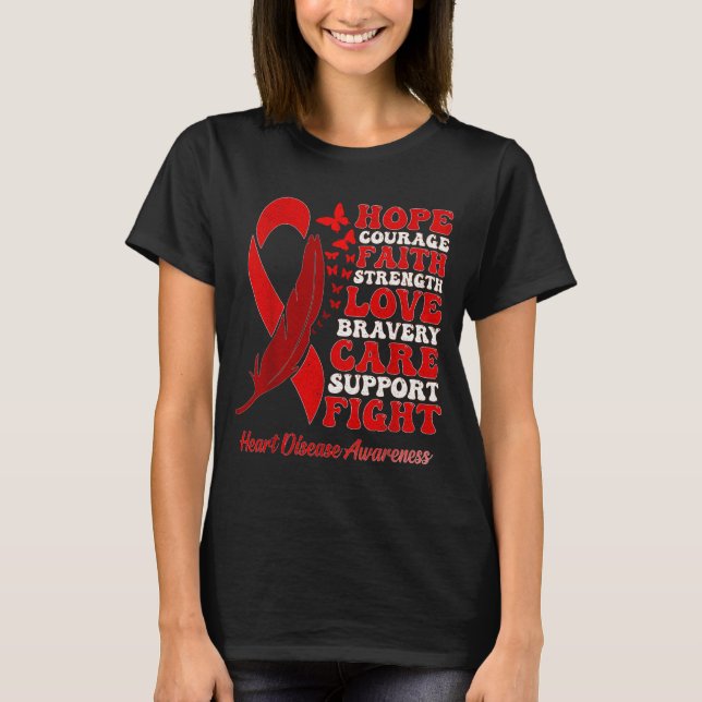 T-shirt Heart Disease Awareness Red Butterflies Ribbon Sup (Devant)