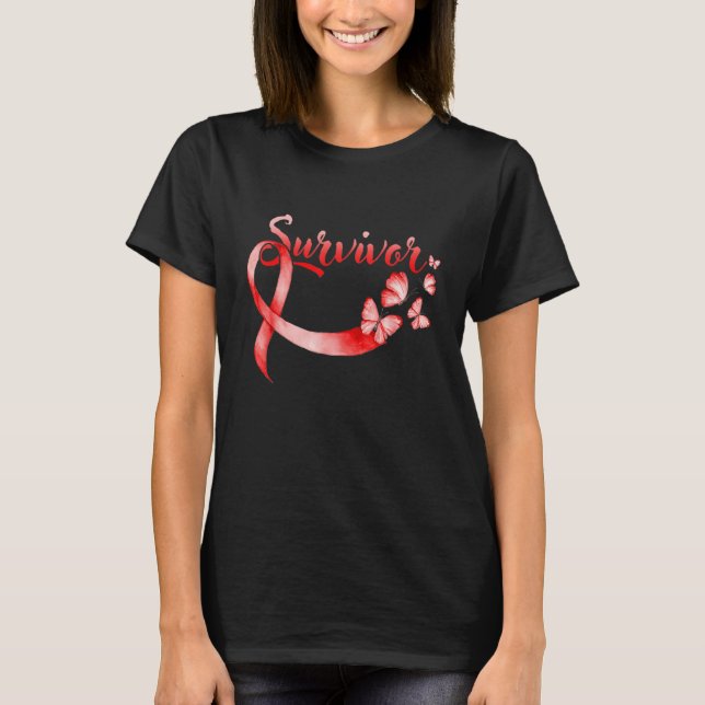 T-shirt Heart Disease Awareness Red Butterflies Ribbon Sur (Devant)