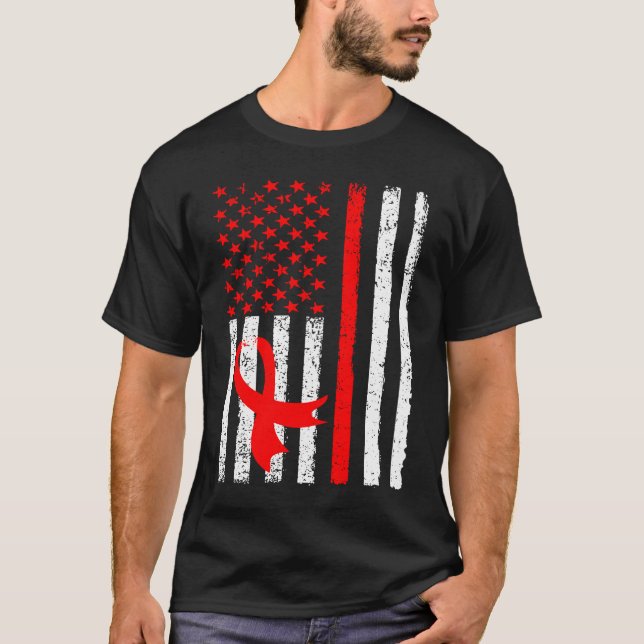 T-shirt Heart Disease Awareness Red Ribbon American Flag U (Devant)