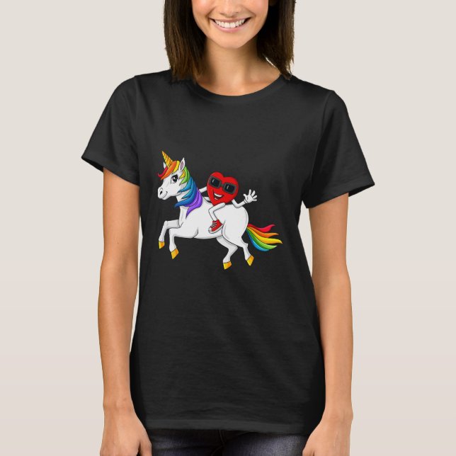 T-shirt Heart équitation Unicorn Valentine's Day Fun Girls (Devant)