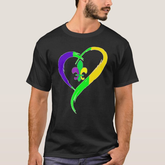 T-shirt Heart Funny Fleur De Lis Cute Mardi Gras Women (Devant)