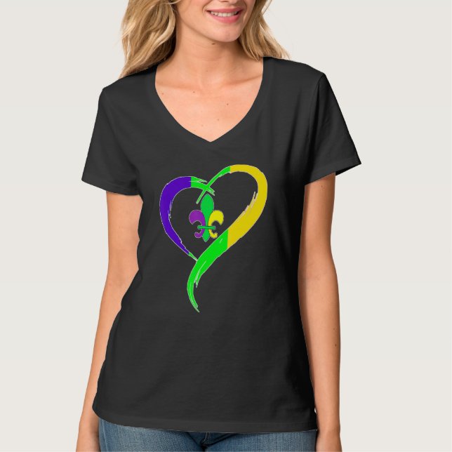 T-shirt Heart Funny Fleur De Lis Cute Mardi Gras Women (Devant)