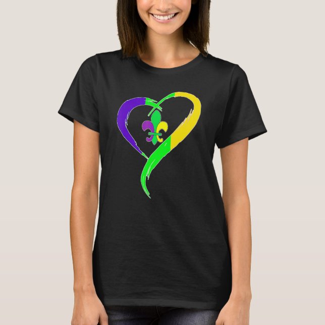 T-shirt Heart Funny Fleur De Lis Cute Mardi Gras Women (Devant)
