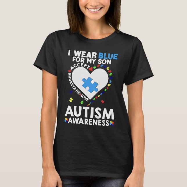 T-shirt Heart I Wear Blue For My Son Autism Awareness Mont (Devant)