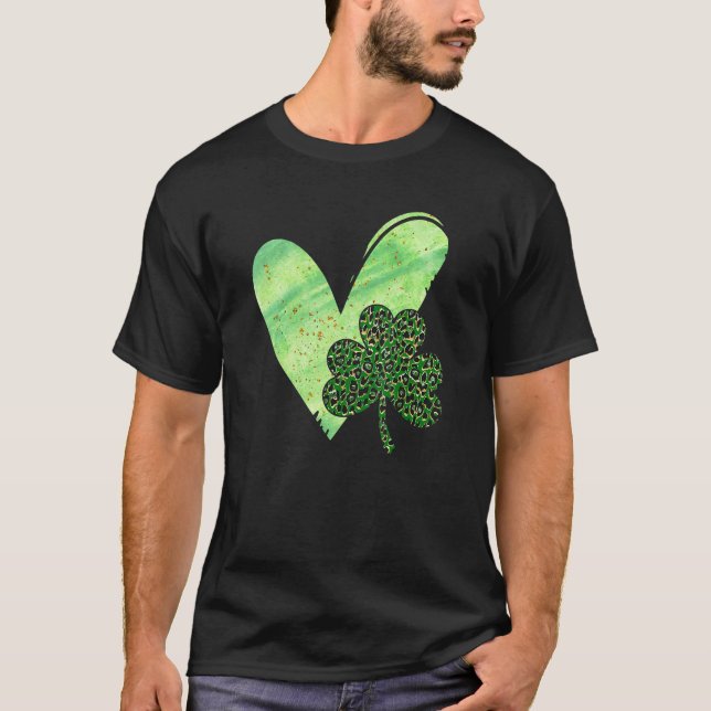 T-shirt Heart Leopard C Shamrock Lucky Jour de la Saint Pa (Devant)