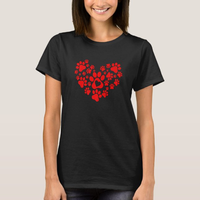 T-shirt Heart Paw Print Dog Love Valentines Day Men Women  (Devant)