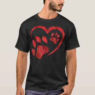 T-shirt Heart Paw Print Dog Lover Valentines Day Love Girl