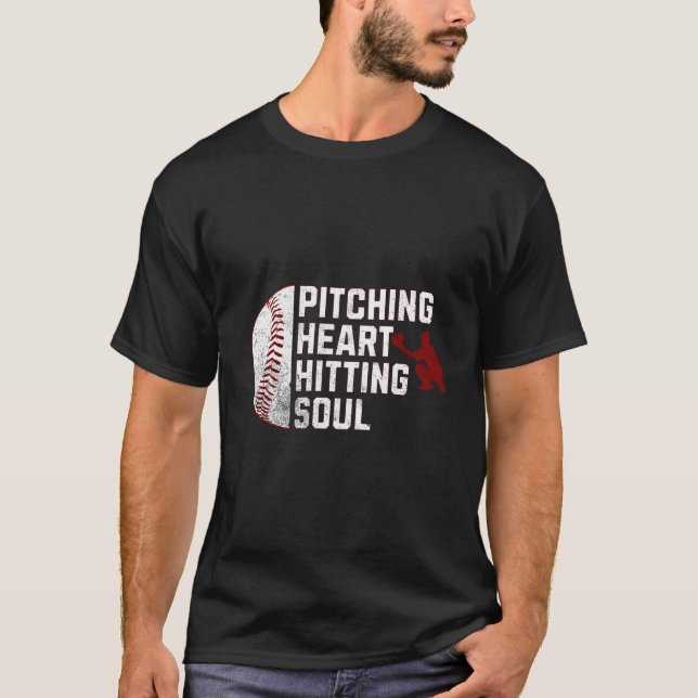 T-shirt Heart Pitch Soul Hit - Love Baseball Art (Devant)