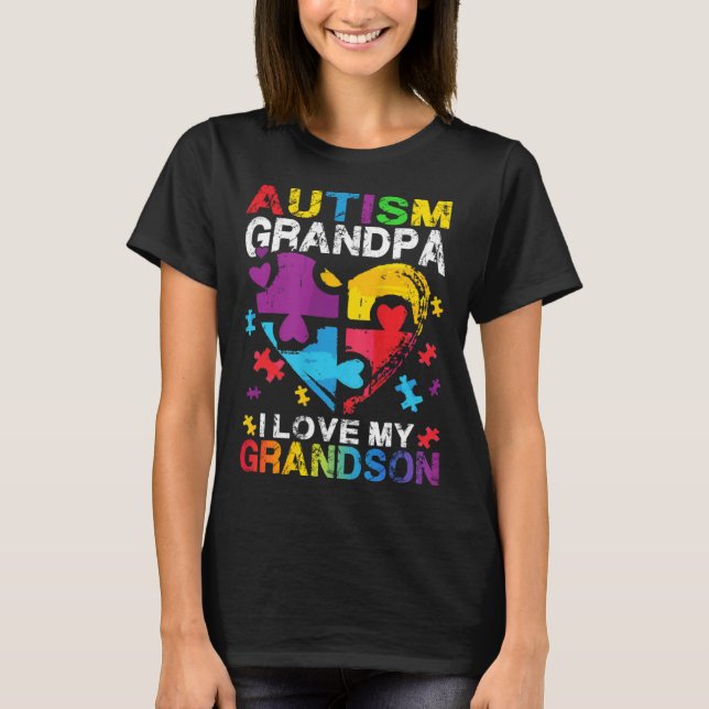 T-shirt Heart Puzzle Autism Grandpa I Love My Grandson Awa (Devant)