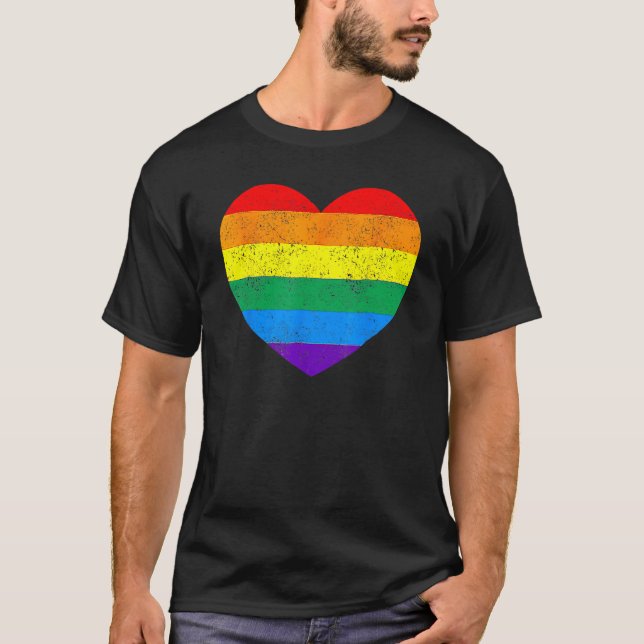 T-shirt Heart Rainbow Flag LGBT Gay Les Pride Support LGBT (Devant)