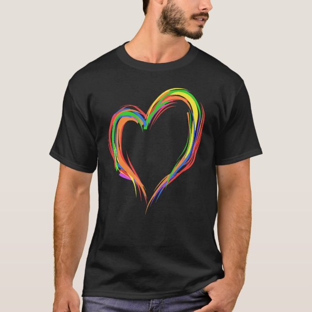 T-shirt Heart Rainbow Flag LGBT Gay Les Pride Support LGBT (Devant)