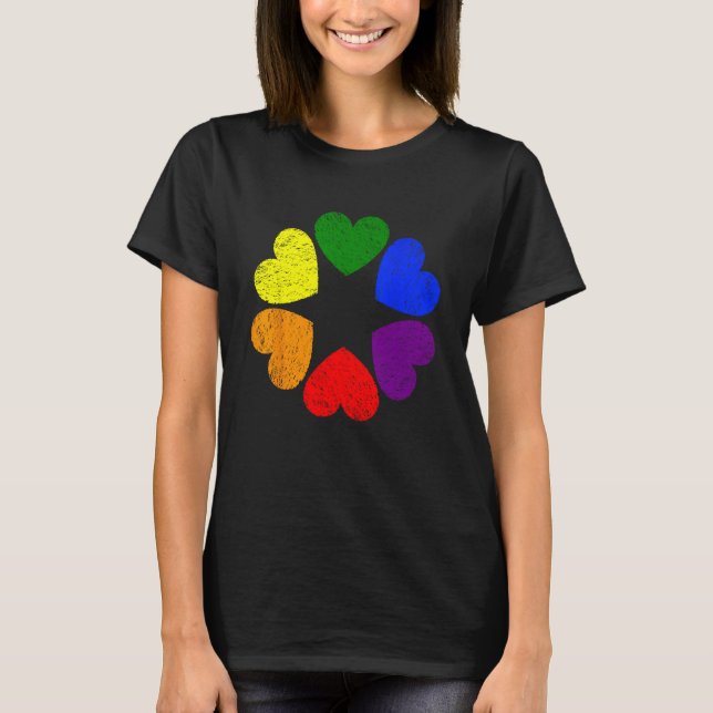 T-shirt Heart Rainbow Flag LGBT Gay Pride Month Support LG (Devant)