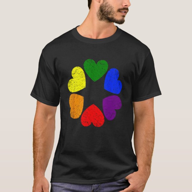 T-shirt Heart Rainbow Flag LGBT Gay Pride Month Support LG (Devant)