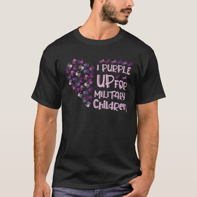 T-shirt Heart Ribbon Purple Up For Military Children Aware (Devant)