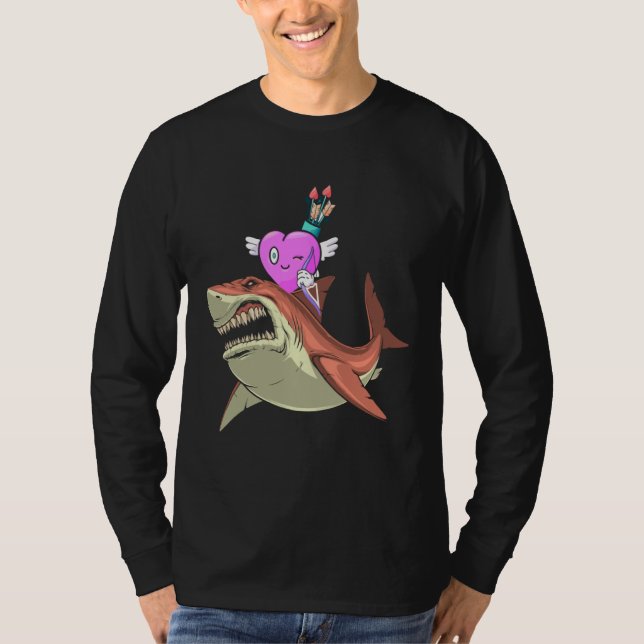 T-shirt Heart Riding Shark Valentine's Day Funny Boys Girl (Devant)