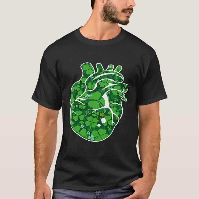 T-shirt Heart Shamrock Cardiac Nurse St Patricks Day Irish (Devant)