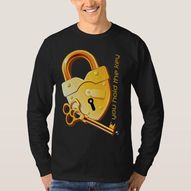 T-shirt Heart shaped padlock and key with the inscription (Devant)