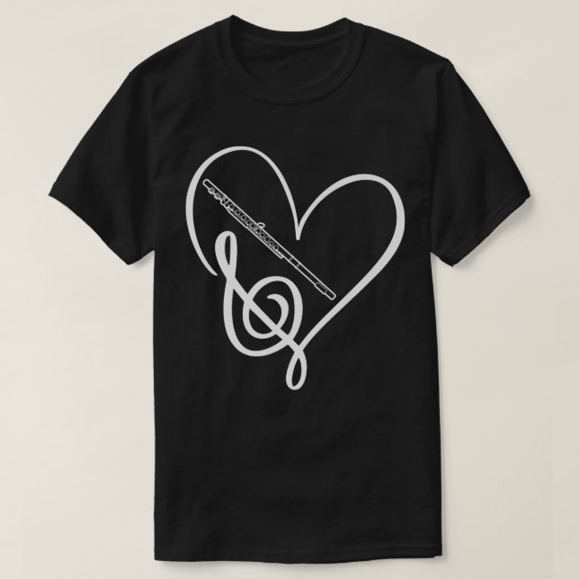 T-shirt Heart Sheet Music Clef Transverse Flute  (Design devant)