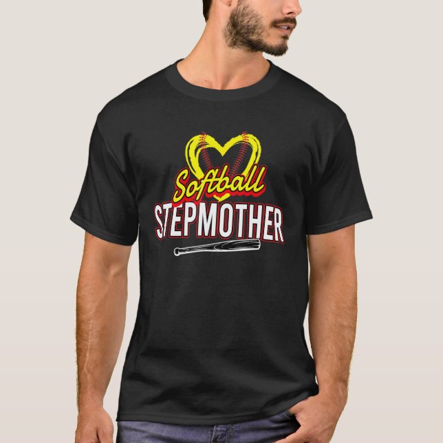 T-shirt Heart Softball Stepmother Softball Sport Family (Devant)