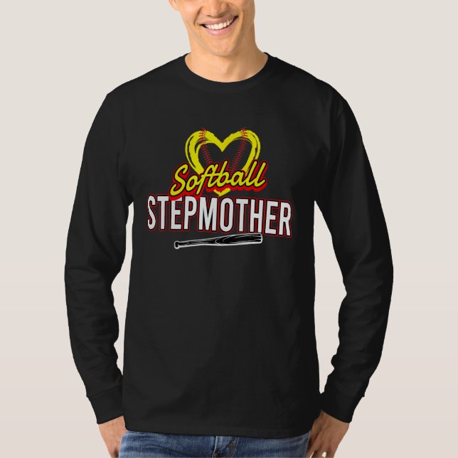 T-shirt Heart Softball Stepmother Softball Sport Family (Devant)