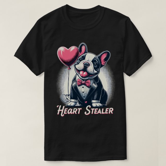 T-shirt Heart Stealer - Dapper French Bulldog avec ballon (Design devant)