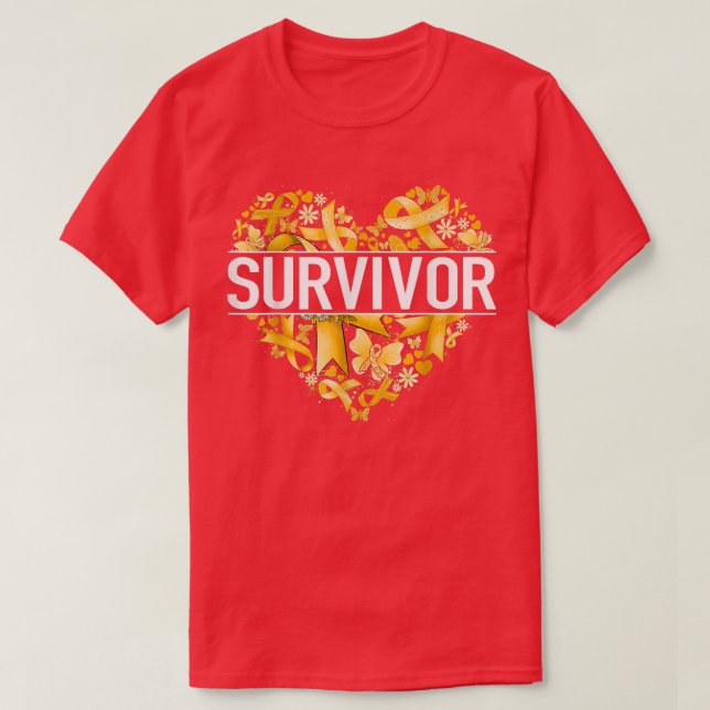 T-shirt Heart Survivor Ribbon Children Cancer Award (Design devant)