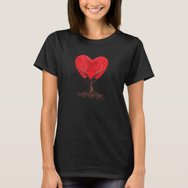 T-shirt Heart Tree Roots Red Heart Love Family Couples Wed (Devant)