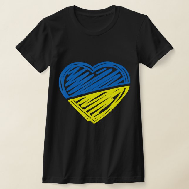 T-shirt Heart Ukraine Je Me Tiens Avec Le Drapeau Ukrainie (Poser)