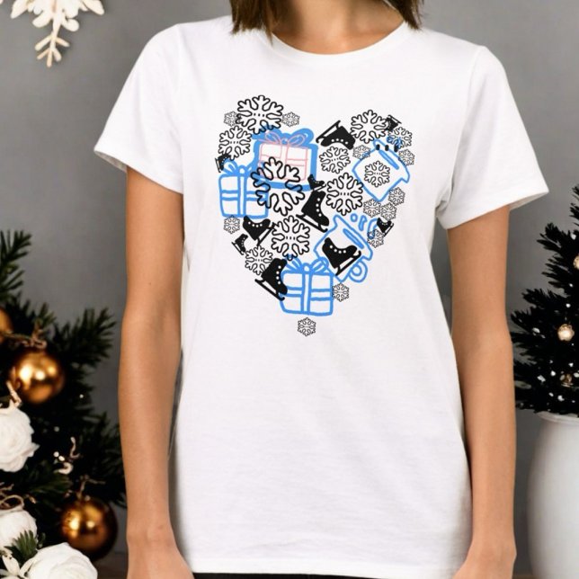 T-shirt Heart winter Christmas doodle monogram script snow (Créateur téléchargé)