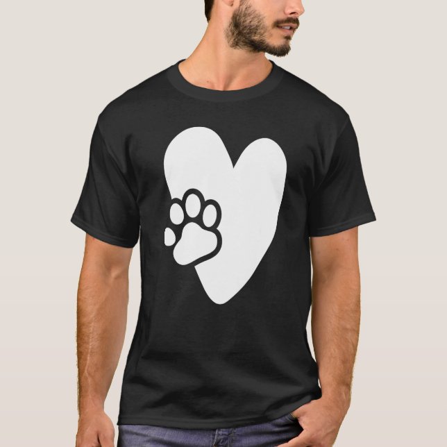 T-shirt Heart with Paw Pet Design for Puppies Dogs Lovers  (Devant)