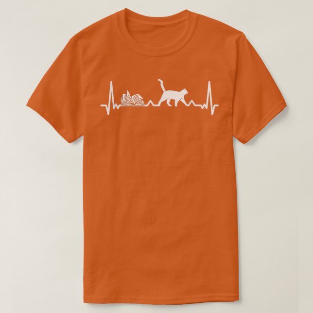 T-shirt Heartbeat Cat Book Love Lecture Book (Design devant)