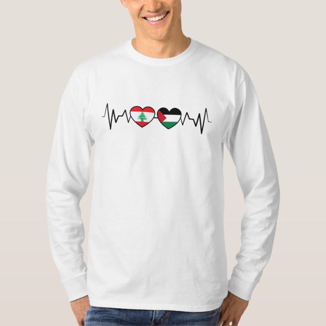 T-shirt Heartbeat Lebanon Palestine Unity drapeaux. (Devant)