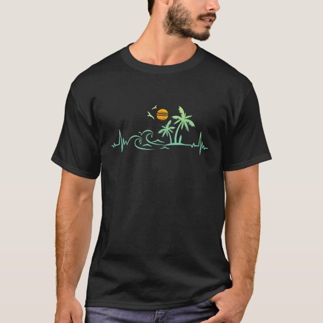 T-shirt Heartbeat Palm Tree Retro Tropical Beach Island Tr (Devant)