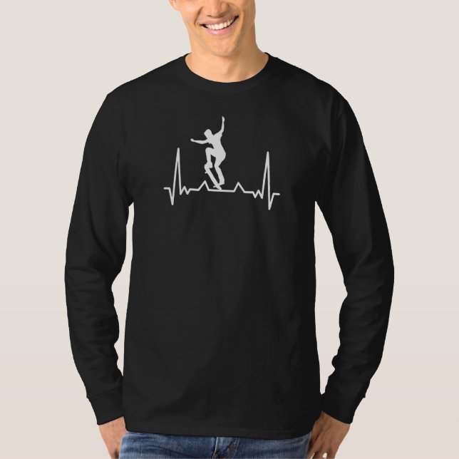 T-shirt Heartbeat Skate Skater Ecg Hommes (Devant)