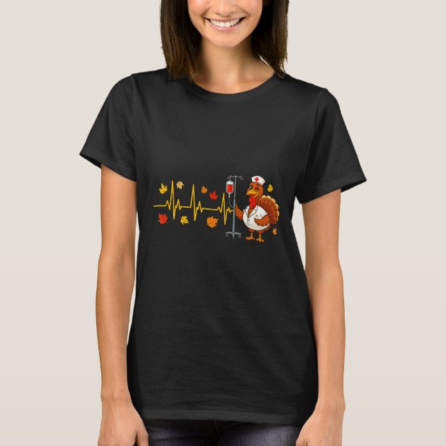 T-shirt Heartbeat Turkey Funny Nurse Thanksgiving Fall Des (Devant)