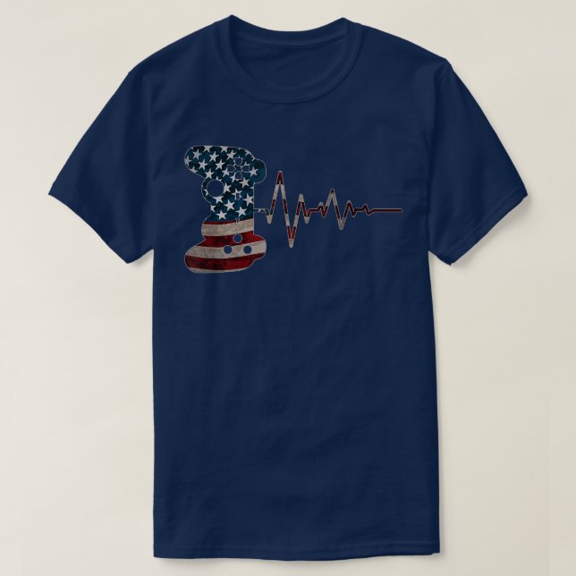 T-shirt Heartbeat Video Game EKG Pulse Controller USA Flag (Design devant)