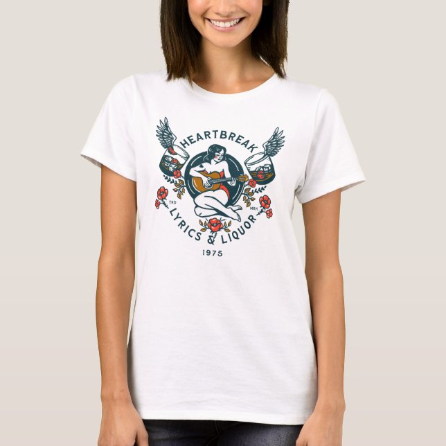 T-shirt "Heartbreak Lyrics & Liquor, 1975" Retro Pinup (Devant)