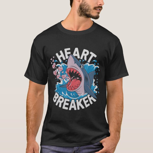 T-shirt Heartbreaker Shark Cute Funny Love Design For Vale (Devant)