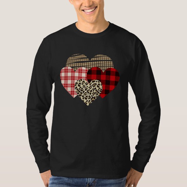 T-shirt Hearts Leopard Plaid Buffalo Heart Love Valentine' (Devant)