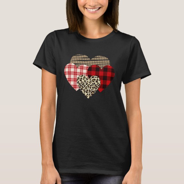 T-shirt Hearts Leopard Plaid Buffalo Heart Love Valentine' (Devant)