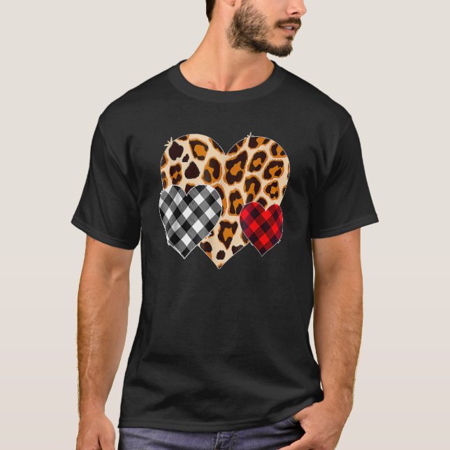 T-shirt Hearts Leopard Plaid  Valentines Day Love  Girls (Devant)