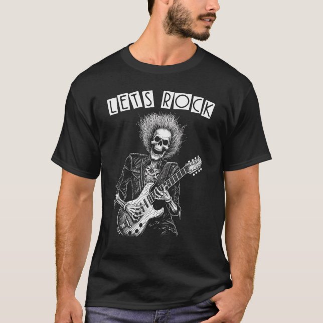 T-shirt Heavy Metal Punk Rock N Roll Skeleton Guitariste L (Devant)