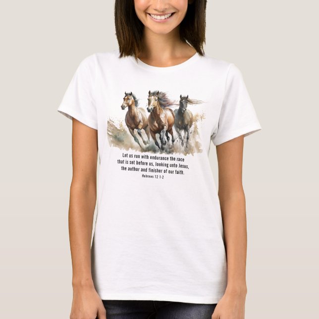 T-shirt Hébreux 12:1 Courir avec Endurance Cheval Bible Ve (Devant)