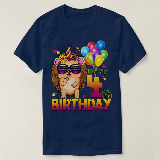 T-shirt Hedgehog 4th Birthday Shirt 4 Years Old Hedgehog B (Design devant)