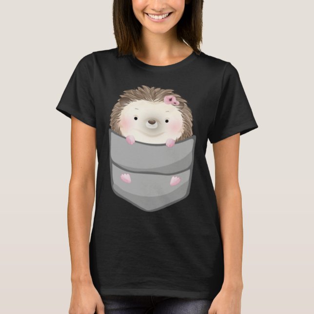 T-shirt Hedgehog in Pocket Women Girl Cute Hedgehog Pet He (Devant)