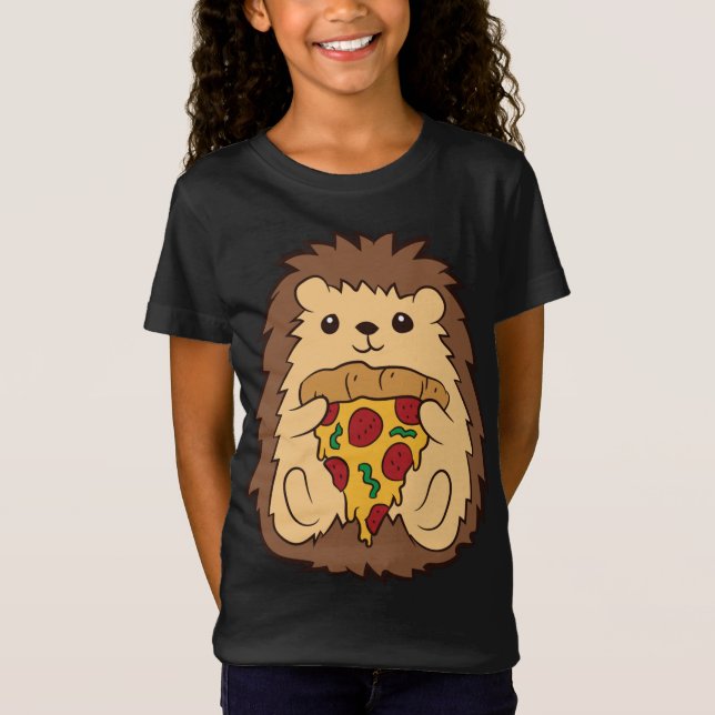 T-Shirt Hedgehog Manger Pizza Fast Food Pizza Hedgehog (Devant)