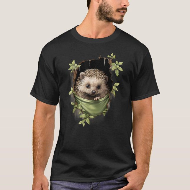 T-shirt Hedgehog Nature Portrait Motif Animal Art Forest W (Devant)